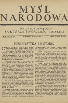 Myśl Narodowa : tygodnik poświęcony kulturze twórczości polskiej. R. 17, 1937, nr 21