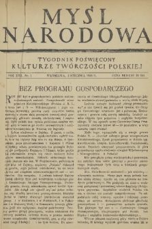 Myśl Narodowa : tygodnik poświęcony kulturze twórczości polskiej. R. 18, 1938, nr 1