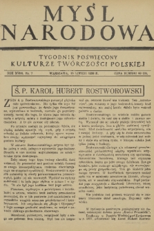 Myśl Narodowa : tygodnik poświęcony kulturze twórczości polskiej. R. 18, 1938, nr 7