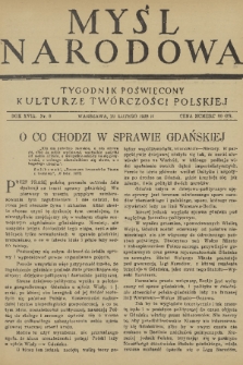 Myśl Narodowa : tygodnik poświęcony kulturze twórczości polskiej. R. 18, 1938, nr 8
