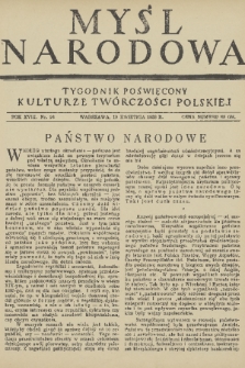 Myśl Narodowa : tygodnik poświęcony kulturze twórczości polskiej. R. 18, 1938, nr 16