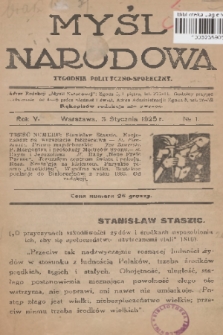 Myśl Narodowa : tygodnik polityczno-społeczny. R. 5, 1925, nr 1