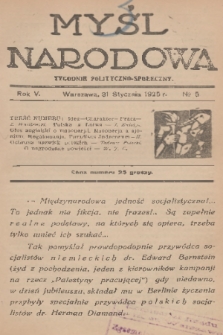 Myśl Narodowa : tygodnik polityczno-społeczny. R. 5, 1925, nr 5