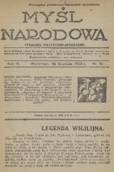 Myśl Narodowa : tygodnik polityczno-społeczny. R. 3, 1923, nr 51