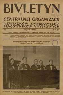 Biuletyn Centralnej Organizacji Związków Zawodowych Pracowników Umysłowych. R. 4, 1929, Nr 1
