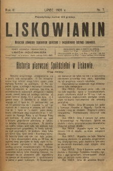 Liskowianin : miesięcznik poświęcony zagadnieniom społecznym z uwzględnieniem instytucji liskowskich. R. 3, 1928, nr 7