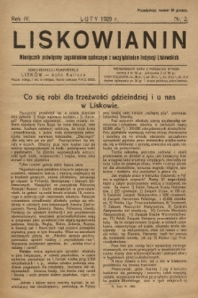 Liskowianin : miesięcznik poświęcony zagadnieniom społecznym z uwzględnieniem instytucji liskowskich. R. 4, 1929, nr 2