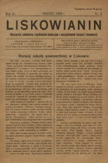 Liskowianin : miesięcznik poświęcony zagadnieniom społecznym z uwzględnieniem instytucji liskowskich. R. 4, 1929, nr 3