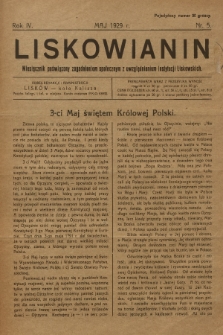 Liskowianin : miesięcznik poświęcony zagadnieniom społecznym z uwzględnieniem instytucji liskowskich. R. 4, 1929, nr 5