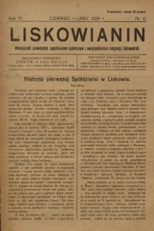 Liskowianin : miesięcznik poświęcony zagadnieniom społecznym z uwzględnieniem instytucji liskowskich. R. 4, 1929, nr 6