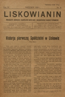 Liskowianin : miesięcznik poświęcony zagadnieniom społecznym z uwzględnieniem instytucji liskowskich. R. 4, 1929, nr 9