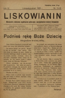 Liskowianin : miesięcznik poświęcony zagadnieniom społecznym z uwzględnieniem instytucji liskowskich. R. 4, 1929, nr 11-12