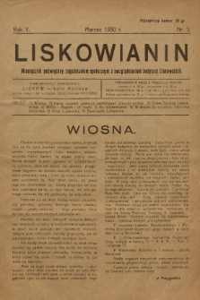 Liskowianin : miesięcznik poświęcony zagadnieniom społecznym z uwzględnieniem instytucji liskowskich. R. 5, 1930, nr 3
