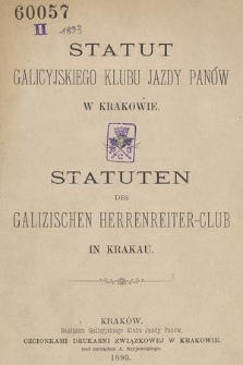 Statut Galicyjskiego Klubu Jazdy Panów w Krakowie