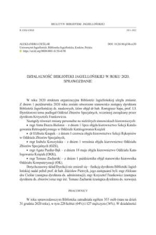 Działalność Biblioteki Jagiellońskiej w roku 2020. Sprawozdanie