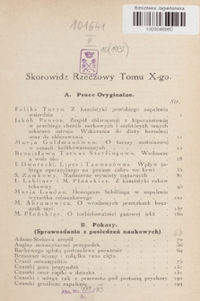 Kwartalnik Kliniczny Szpitala Starozakonnych w Warszawie : wydawnictwo lekarzy szpitala. R. 10, 1931, Skorowidz rzeczowy tomu X