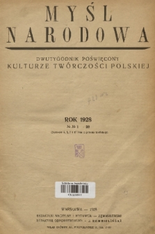 Myśl Narodowa : dwutygodnik poświęcony kulturze twórczości polskiej. R. 8, 1928, Spis rzeczy