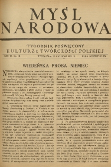Myśl Narodowa : tygodnik poświęcony kulturze twórczości polskiej. R. 11, 1931, nr 19