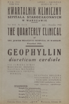 Kwartalnik Kliniczny Szpitala Starozakonnych w Warszawie : wydawnictwo lekarzy szpitala. R. 17, 1938, Nr 3-4