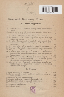 Kwartalnik Kliniczny Szpitala Starozakonnych w Warszawie : wydawnictwo lekarzy szpitala. R. 14, 1935, Skorowidz rzeczowy tomu