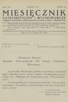 Miesięcznik Katechetyczny i Wychowawczy : organ Związku Diecezjalnych Kół Księży Prefektów. R.21, 1932, z. 3