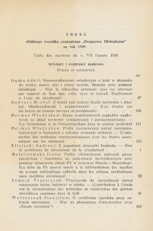 Rozprawy Biologiczne z Zakresu Medycyny Weterynaryjnej, Rolnictwa i Hodowli, T. 7, 1929, Treść siódmego rocznika czasopisma „Rozprawy Biologiczne” za rok 1929