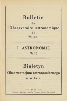 Bulletin de l'Observatoire Astronomique de Wilno. 1935, No 16