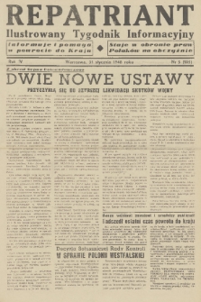 Repatriant : ilustrowany tygodnik informacyjny : informuje i pomaga w powrocie do kraju, staje w obronie praw Polaków na obczyźnie. R. 4, 1948, nr 5