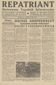 Repatriant : ilustrowany tygodnik informacyjny : informuje i pomaga w powrocie do kraju, staje w obronie praw Polaków na obczyźnie. R. 4, 1948, nr 14