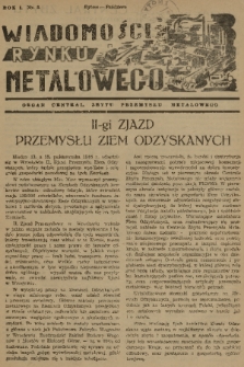 Wiadomości Rynku Metalowego : organ Central. Zbytu Przemysłu Metalowego. R.1, 1946, Nr 3