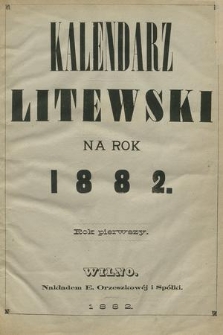 Kalendarz Litewski na Rok 1882. R.1