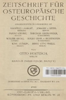 Zeitschrift für Osteuropäische Geschichte. Bd. 9 (Neue Folge, Band 5), 1934/1935, Inhalt