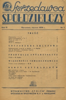 Sprzedawca Spółdzielczy. R. 3, 1939, nr 1