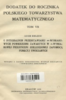 Dodatek do Rocznika Polskiego Towarzystwa Matematycznego. T.7, 1935