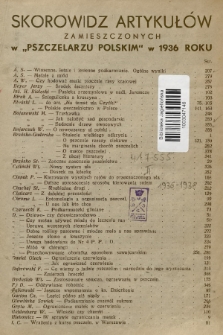 Skorowidz artykułów zamieszczonych w „Pszczelarzu Polskim” w 1936 roku