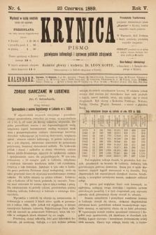 Krynica : pismo poświęcone balneologii i sprawom polskich zdrojowisk. 1889, nr 4