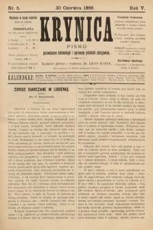 Krynica : pismo poświęcone balneologii i sprawom polskich zdrojowisk. 1889, nr 5