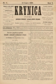 Krynica : pismo poświęcone balneologii i sprawom polskich zdrojowisk. 1889, nr 7