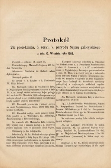[Kadencja V, sesja V, pos. 28] Protokół 28. Posiedzenia, 5. Sesyi, V. Peryodu Sejmu Galicyjskiego