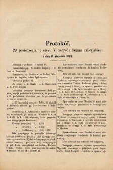 [Kadencja V, sesja V, pos. 29] Protokół 29. Posiedzenia, 5. Sesyi, V. Peryodu Sejmu Galicyjskiego