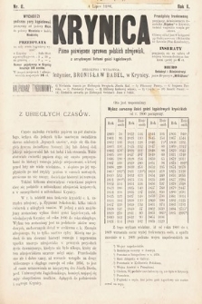 Krynica : pismo poświęcone sprawom polskich zdrojowisk. 1886, nr 8