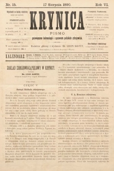Krynica : pismo poświęcone sprawom polskich zdrojowisk. 1890, nr 15